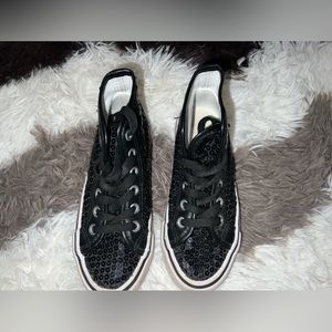 Size 1 little girls all black sequins high top